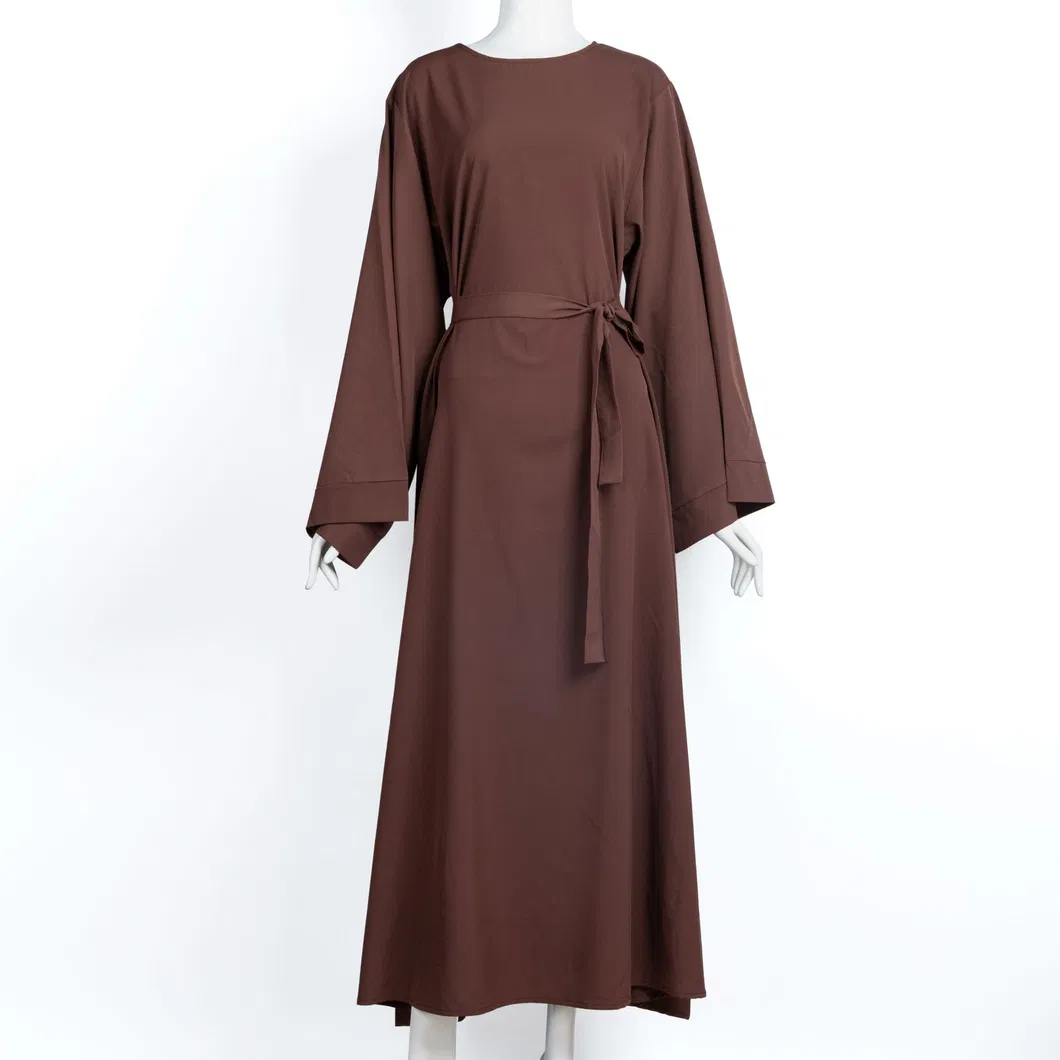 Vestido de manga longa de algodão casual de inverno para mulheres, com decote redondo e estilo solto