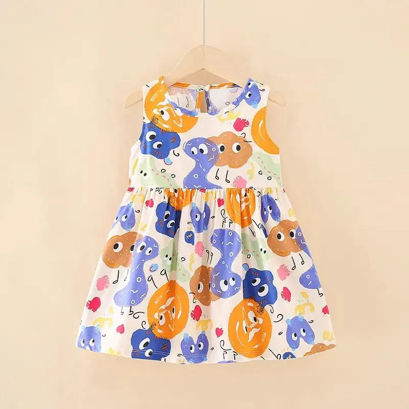 Vestido de Verão para Bebê Menina com Estampa Floral, Vestido Casual Sem Mangas em Bambu para Menina Pequena