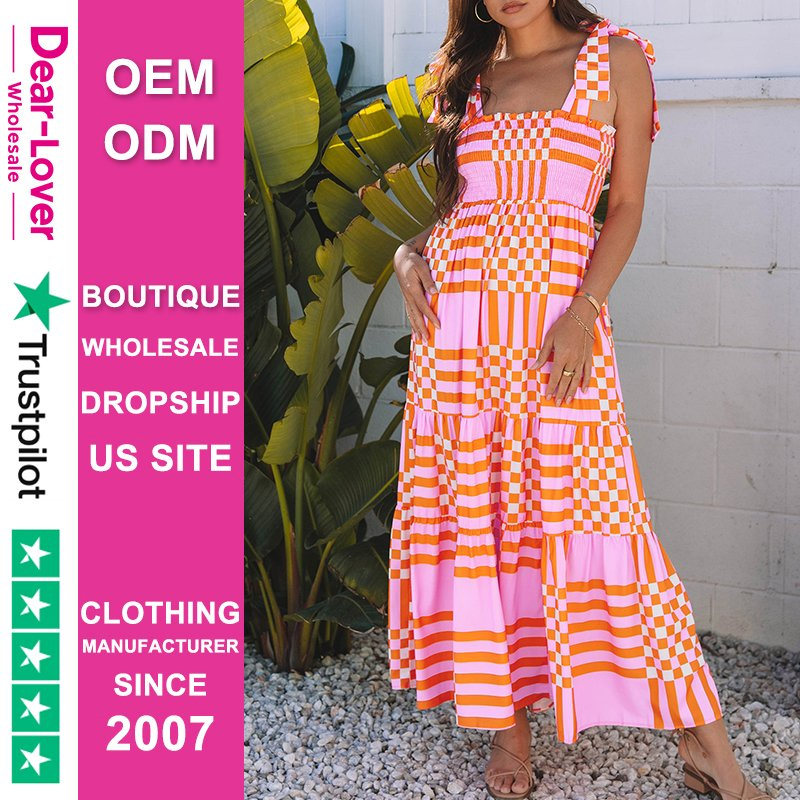 Querido Atacadista de Moda Lover Fabricantes Vestido De Mulher Boho Abstrato Maxi Casual Vestido Longo de Verão para Mulheres