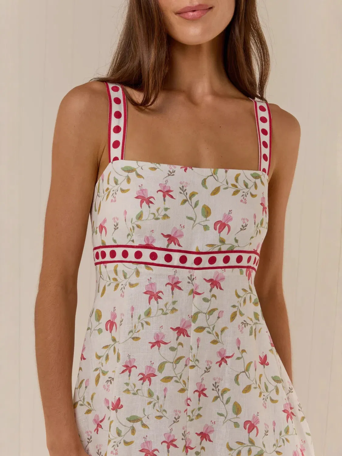 Vestido Maxi Floral Feminino Sem Mangas Decote Quadrado Com Detalhes em Contraste Casual Verão Longo Vestido Slip