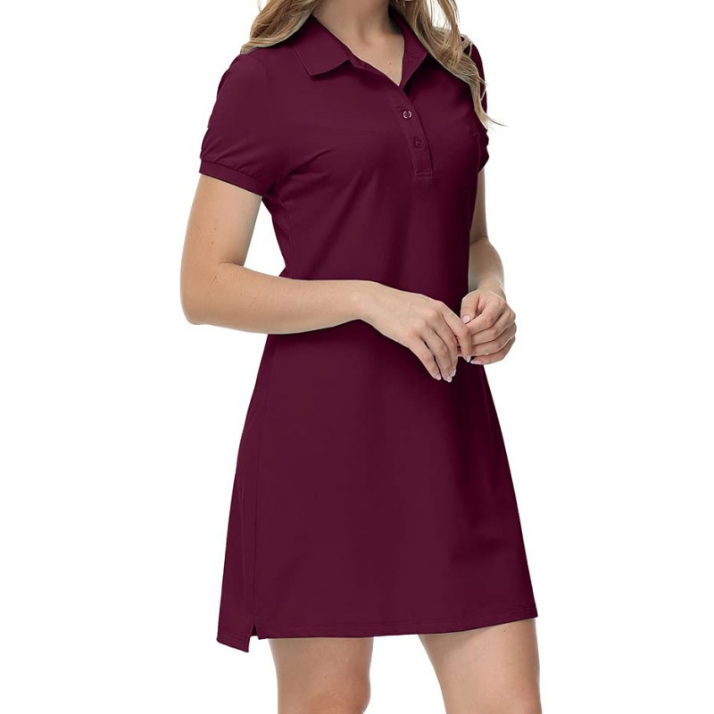 Vestido de Golfe e Tênis Feminino de Alta Qualidade 100%Cotton com Manga Curta, Botão, Casual, Estilo Polo