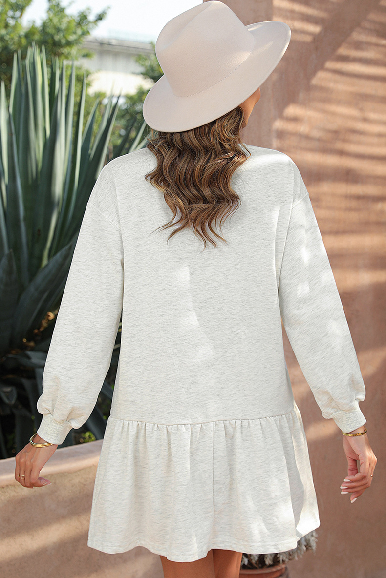 Vestido curto casual solto de manga longa com babados para mulheres, nova coleção de outono