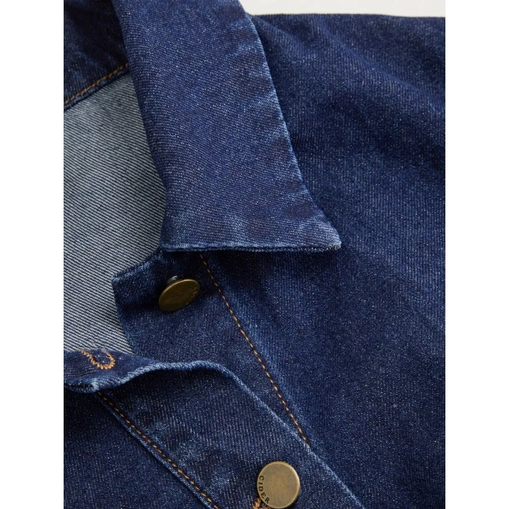 Vestido de Camisa de Denim Feminino de Qualidade Luxuosa para Primavera e Outono com Gola Lapel, Mini Plissado, Manga Longa, Casual de Negócios para Trabalho e Escritório
