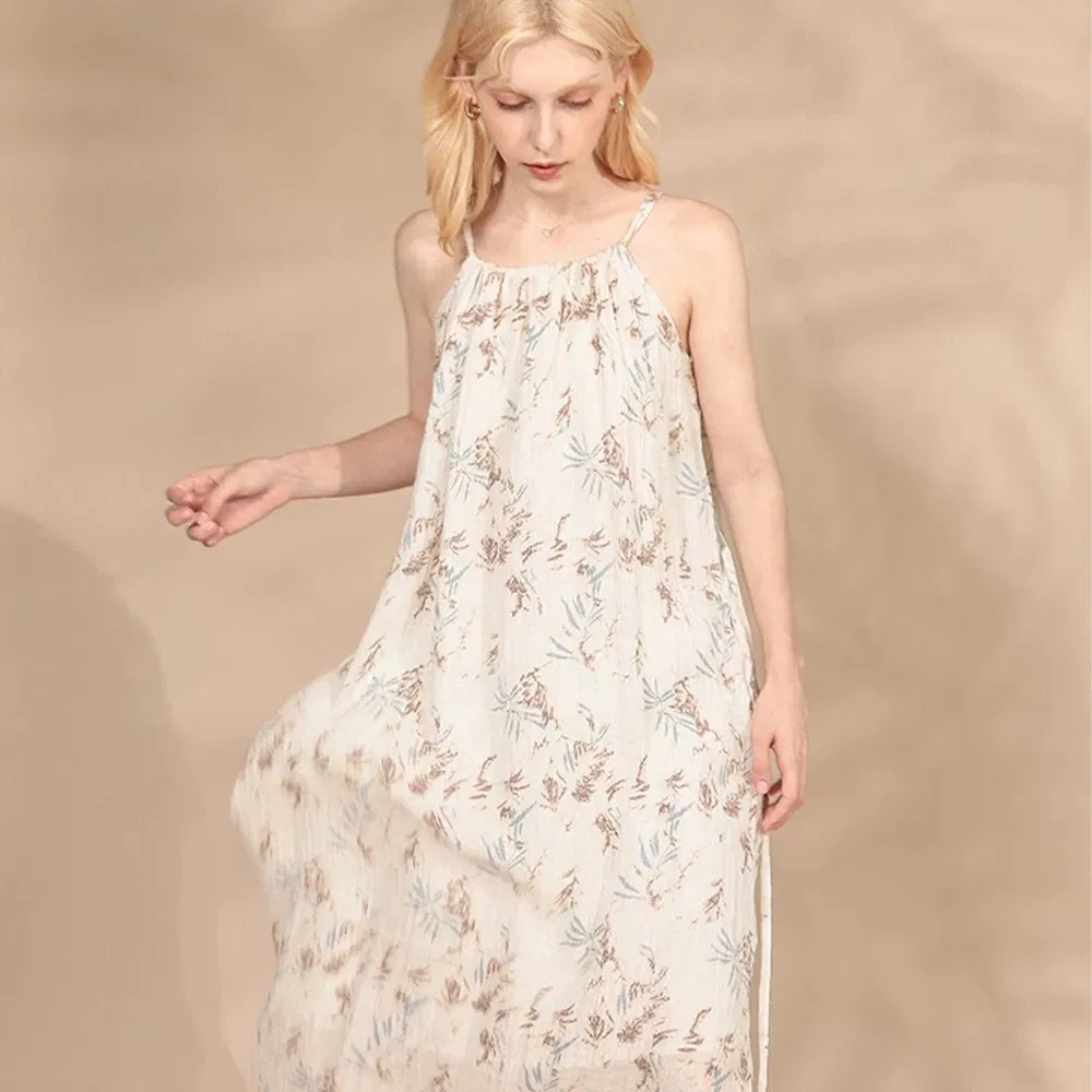 Vestido de Praia Casual Personalizado para Mulheres, Vestido de Alça Sem Mangas, Estilo de Férias de Verão, Sexy, Decote em V, Vestido Midi Floral em Linho