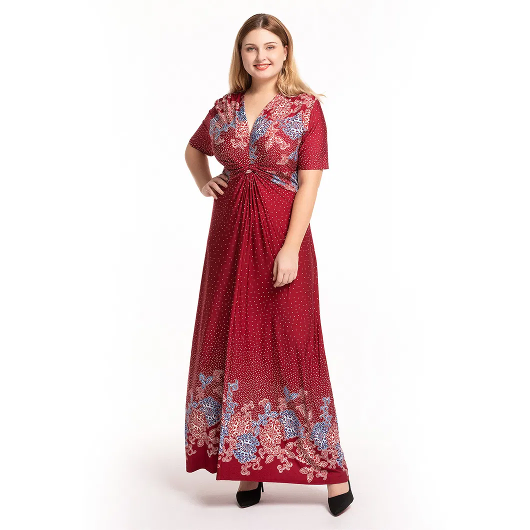 2020 Vestido Maxi Longo Casual de Verão com Manga Curta e Decote em V para Mulheres