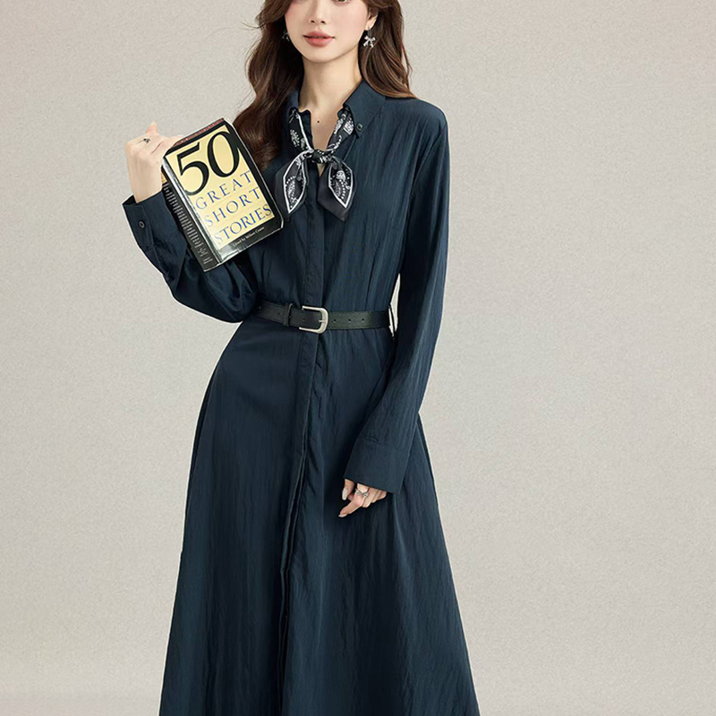 Camisa de vestido de manga longa ajustada estilo polo coreano para negócios casuais