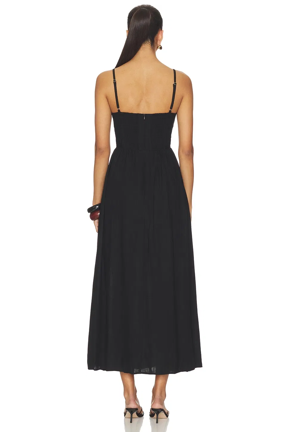 Vestido Midi de Vacança com Alças Finas, Decote em V, Cintura Ajustada, Floral Preto e Marrom, Feminino, OEM