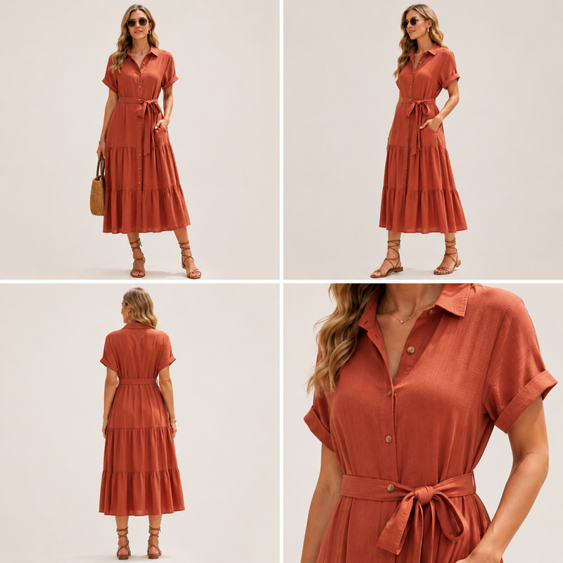 Vestido Camisa de Manga Longa OEM Cinturado para Mulheres Vestido Casual Fabricante para Casual de Negócios e Viagem