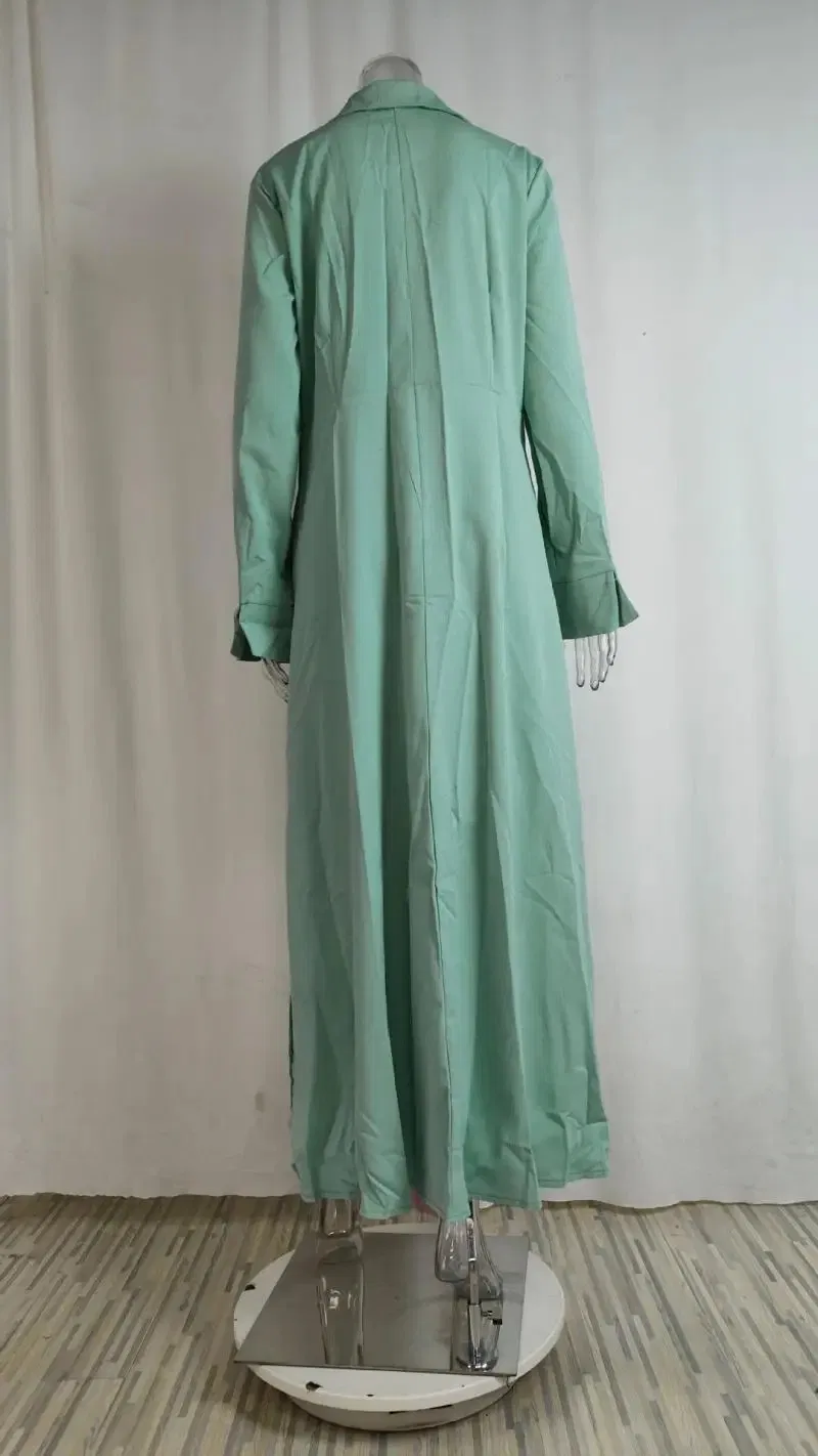 Vestido Feminino Elegante Manga Longa Lazer Cor Sólida Decote em V Sexy