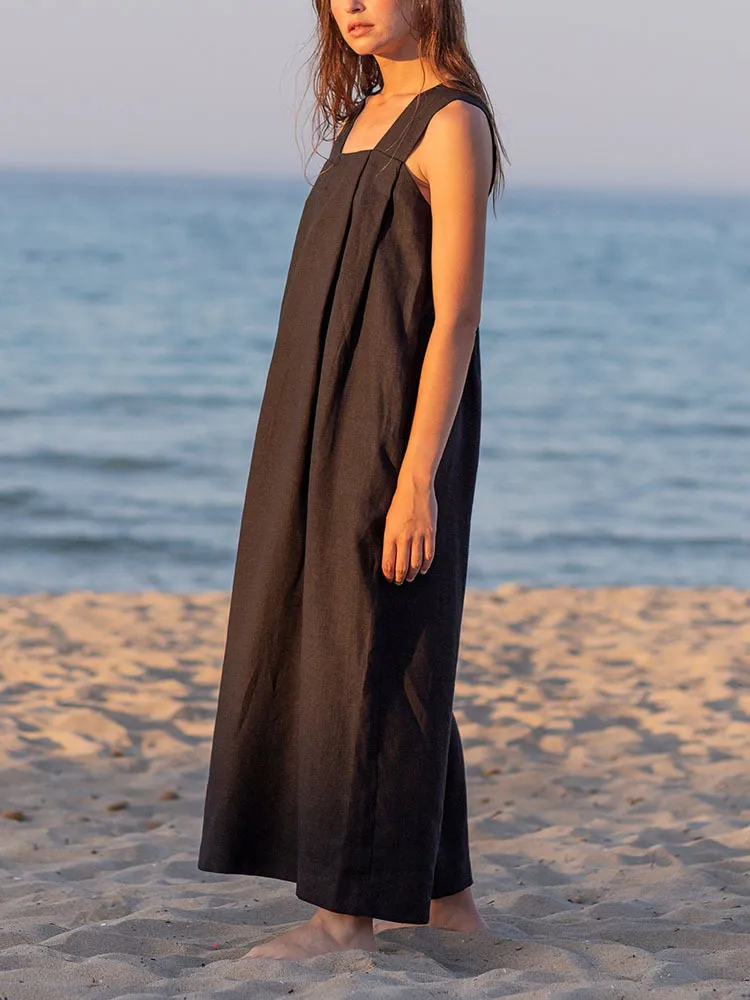 Vestido de linho e algodão solto e estiloso personalizado para uso casual