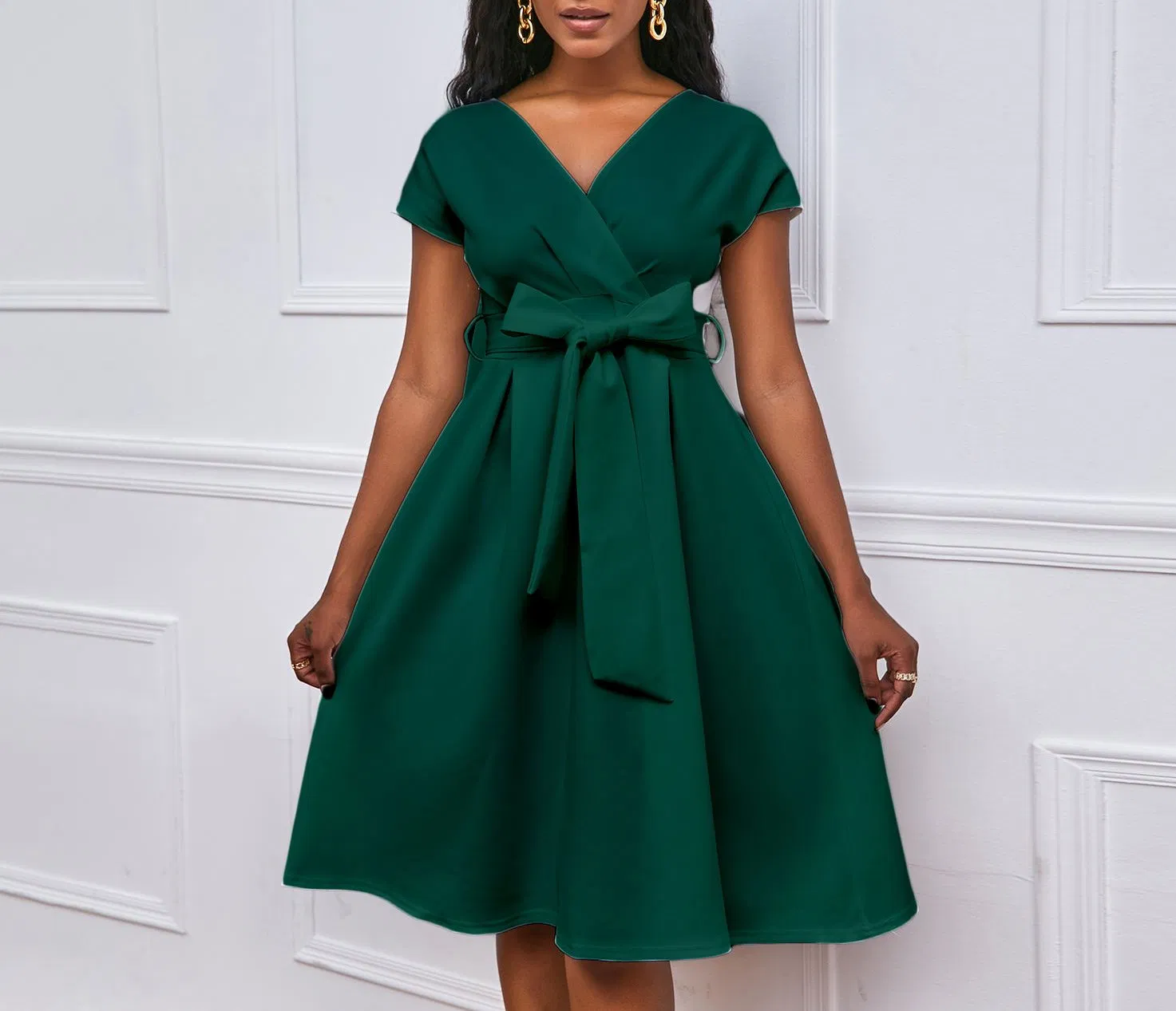 Último Design Laço Bandagem Elegante Vestidos Casuais Vestido de Escritório para Mulheres Vestido Formal de Trabalho Cintura Alta A-Line Vestidos de Noite