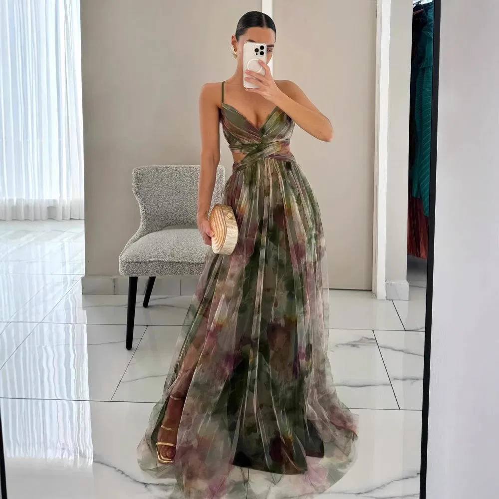 Atacado e Processamento de Roupas Femininas 2026 Estilo Novo de Primavera e Verão Europeu e Americano Vestido Casual de Malha Impressa para Festa