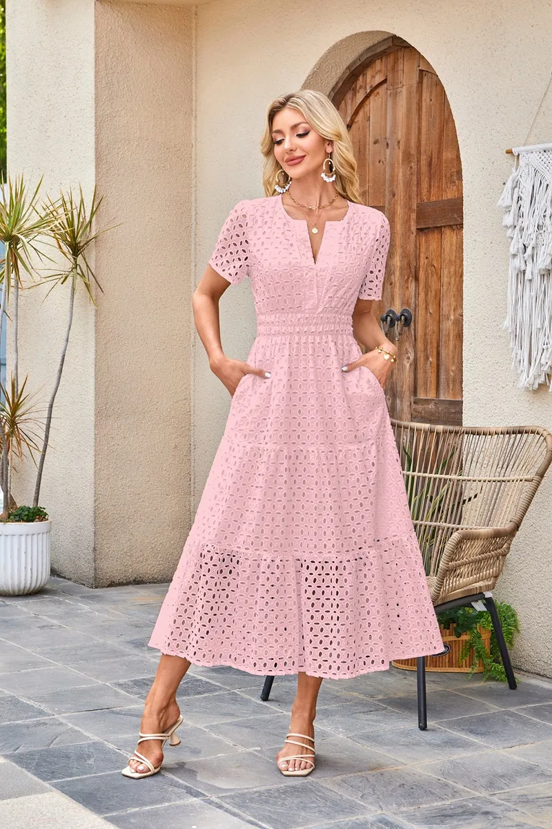 Vestido Longo de Manga Curta para Mulheres