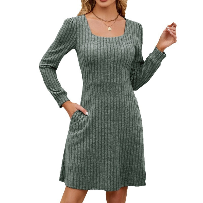 Vestido de malha longo de manga longa casual feminino personalizado para outono e inverno