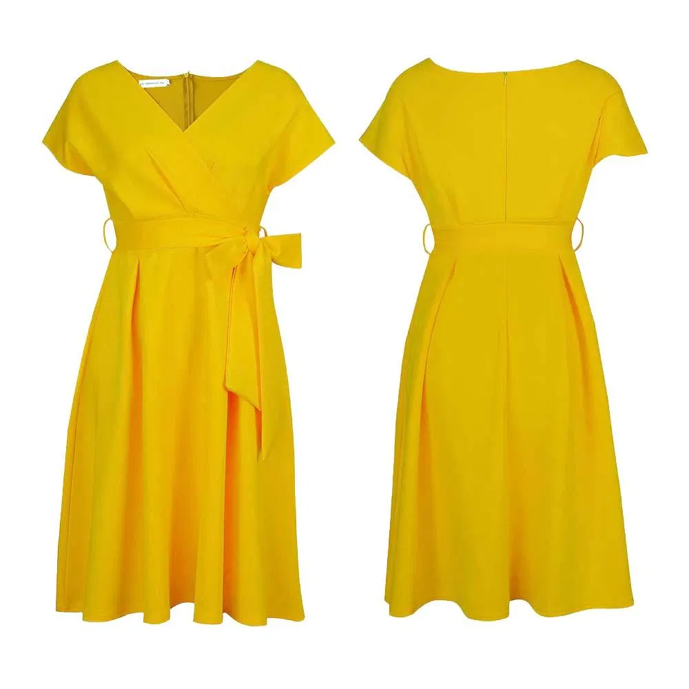 Último Design Laço Bandagem Elegante Vestidos Casuais Vestido de Escritório para Mulheres Vestido Formal de Trabalho Cintura Alta A-Line Vestidos de Noite