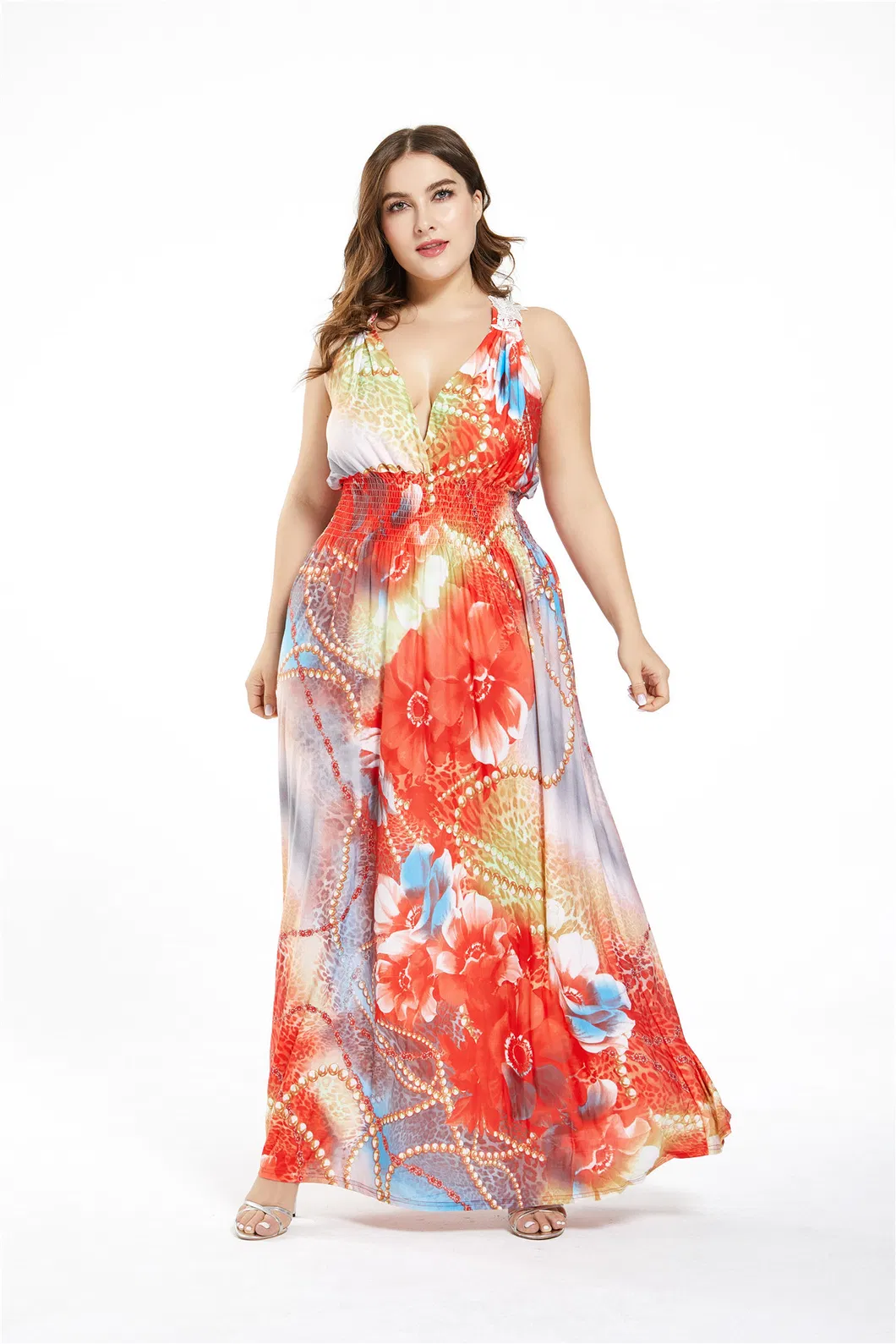 Vestido Maxi Plus Size para Mulheres, Vestidos de Noite Estampados, Vestidos Longos Casuais, Vestido Solto de Praia