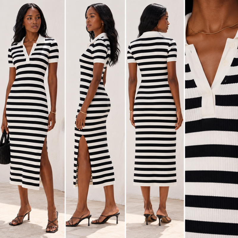 Vestido MIDI Sólido de Marca Privada Minimalista para Mulheres, Vestido Casual para Trabalho, Marca e Loja de Varejo