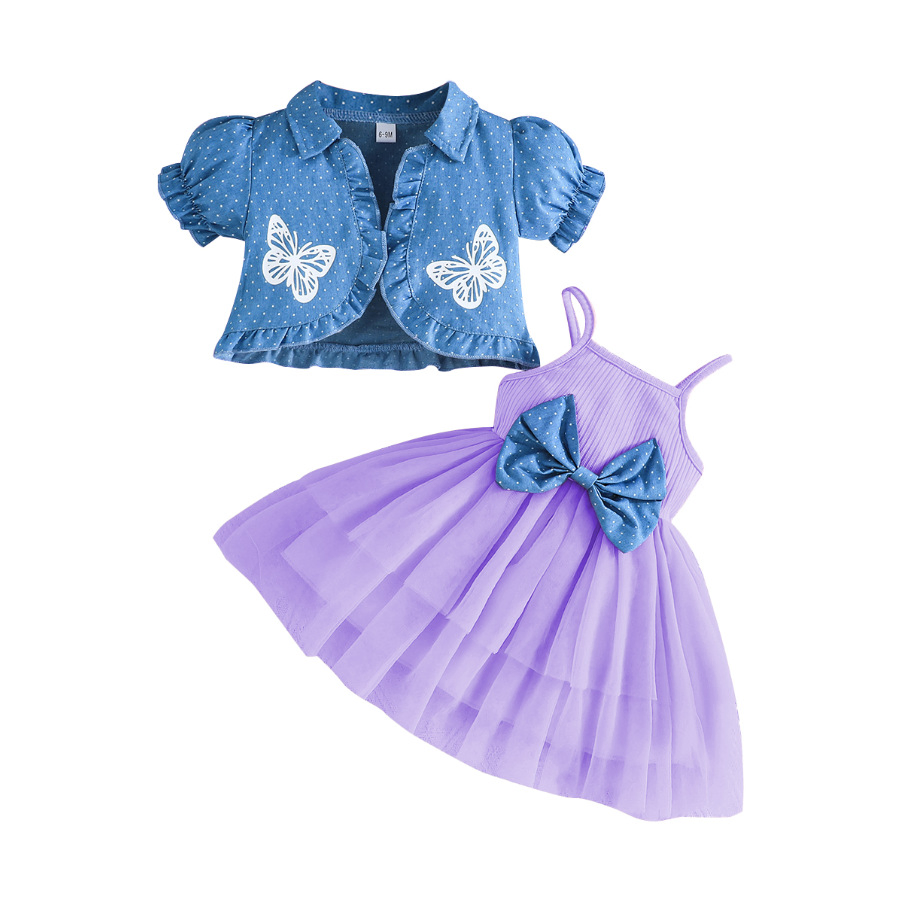 Conjuntos de Roupas de Bebê Vestido para Menina Casual Jaqueta Cowboy de Manga Curta Vestido de Malha com Flores Vestidos para Meninas