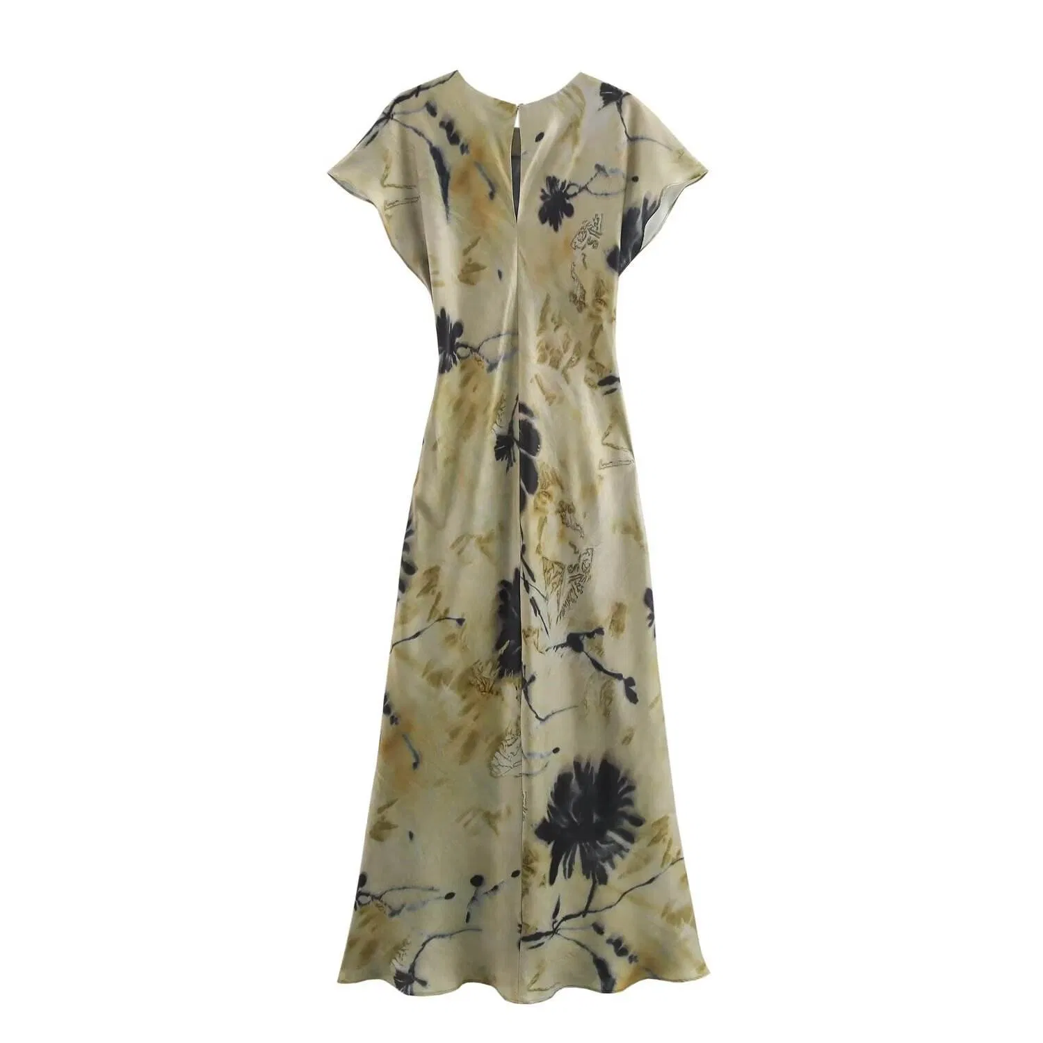 Vestido de Seda com Estampa Floral Elegante para Mulheres, Estilo Casual de Manga Curta