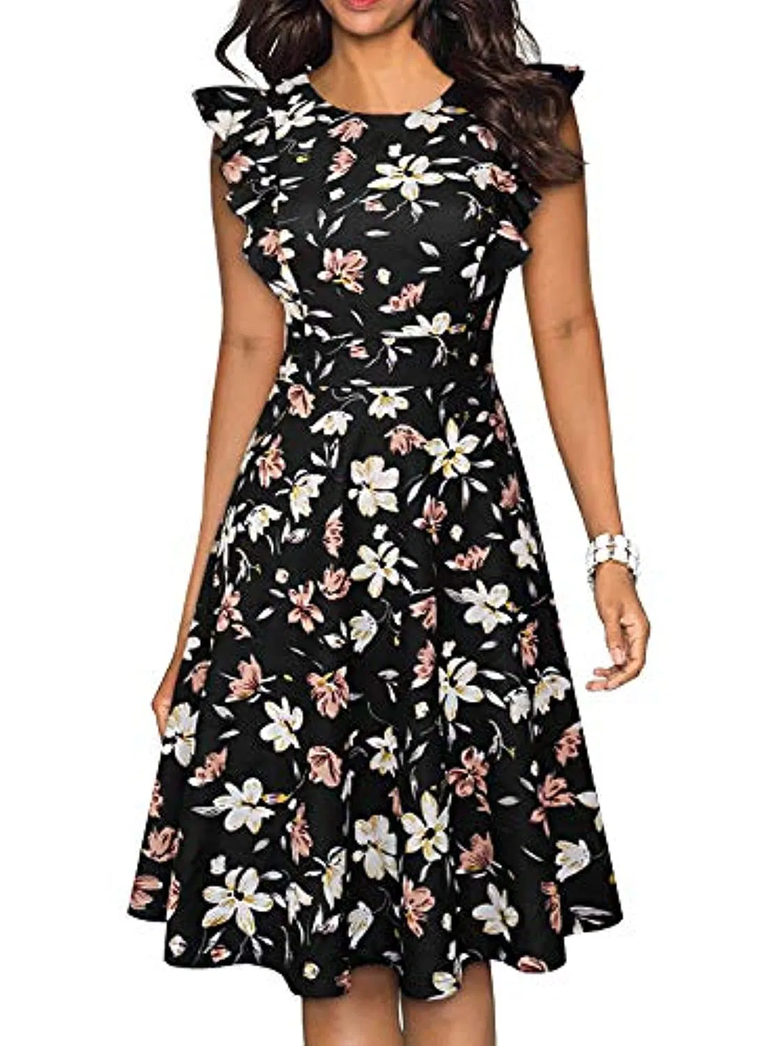 Vestidos de Festa Casuais em A Linha com Renda Floral Vintage para Mulheres