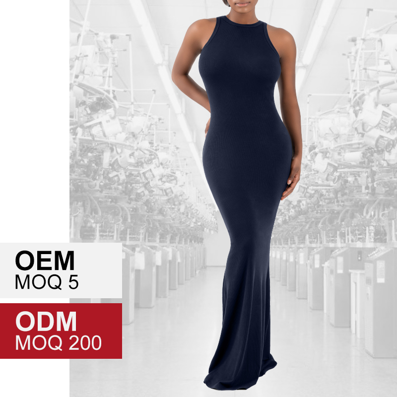Vestido Maxi Casual Sem Mangas em Malha Ribana para Mulheres