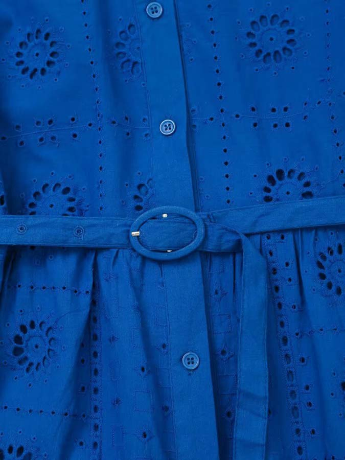 Vestido de viagem para meninas, casual, personalizável, com renda, laser, flor, cor sólida azul marinho