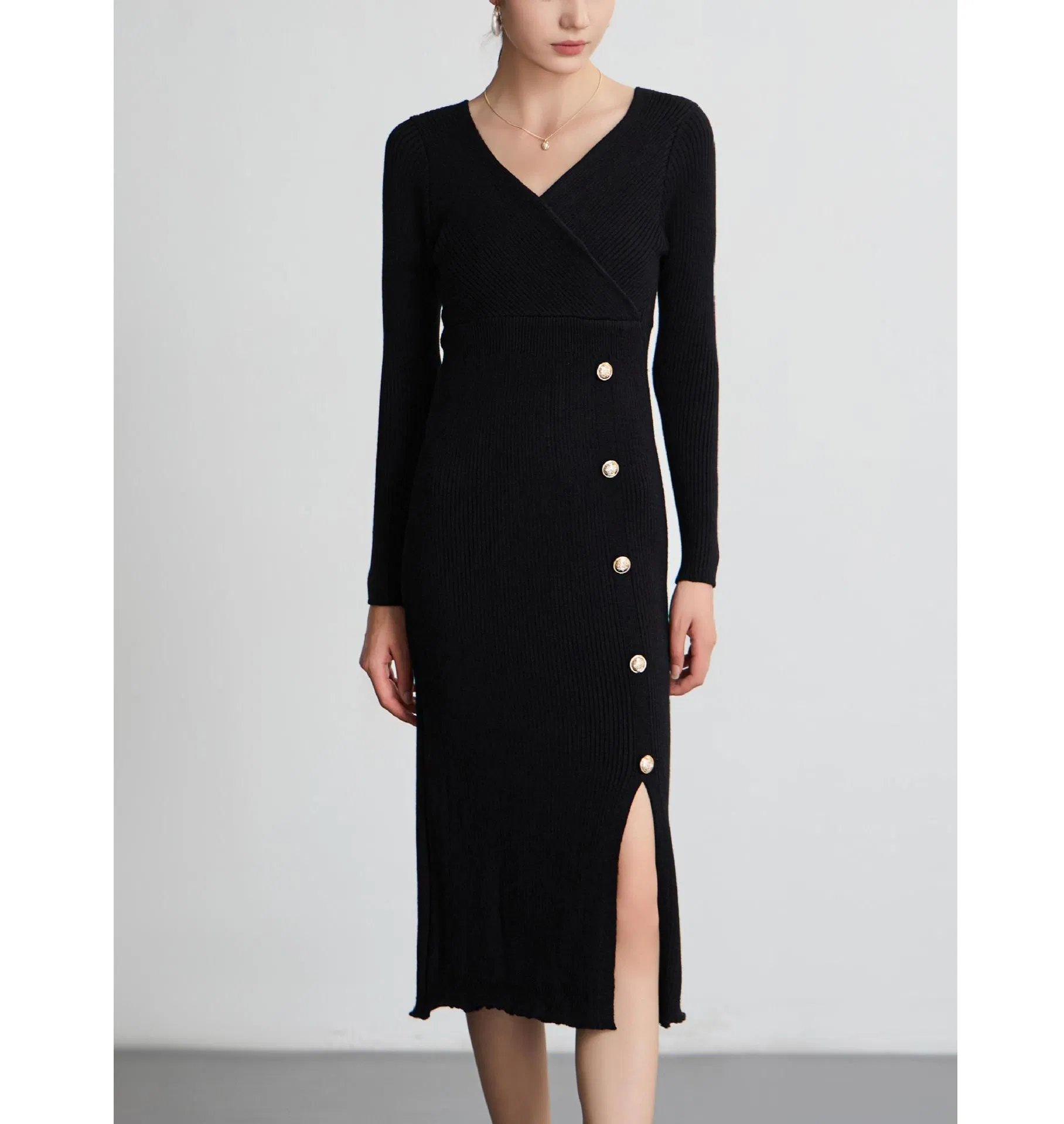 2025 Vestido de Malha Casual Feminino Midi