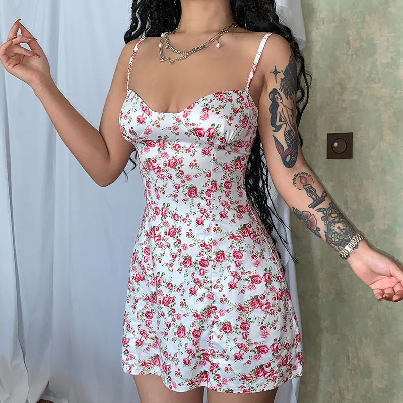 Novo Estilo Elegante Casual Curto Sem Mangas Vestido Floral Impresso