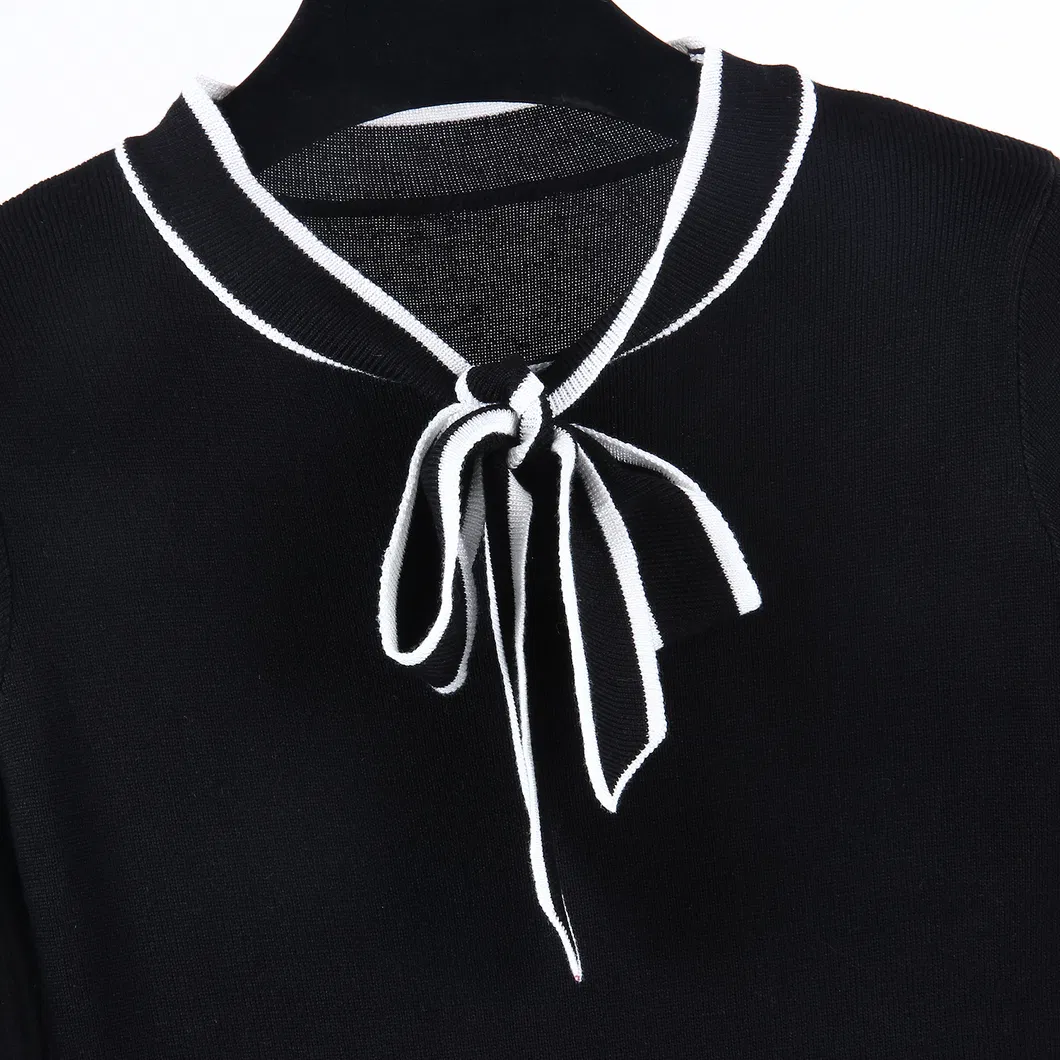 Vestido de suéter slim preto de malha casual para mulheres de inverno