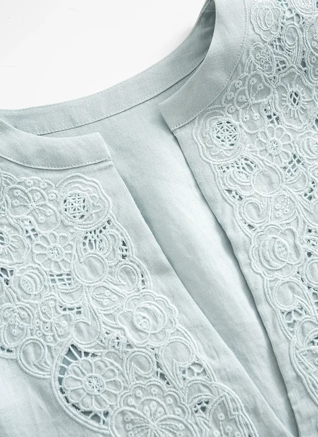Vestido Casual Feminino Confortável em Linho Macio com Bordado Roupas por Atacado