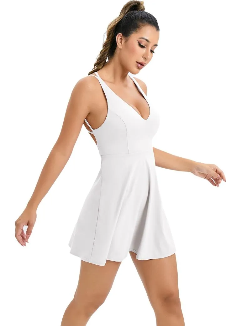 Vestidos de Tênis Femininos Costas Nuas Oco Sport MIDI Casual Vestido de Golfe