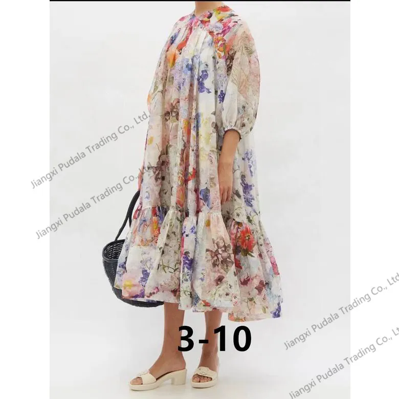 Vestido Feminino Estampado com Botões, Manga Longa, Vestido Casual tipo Camisa