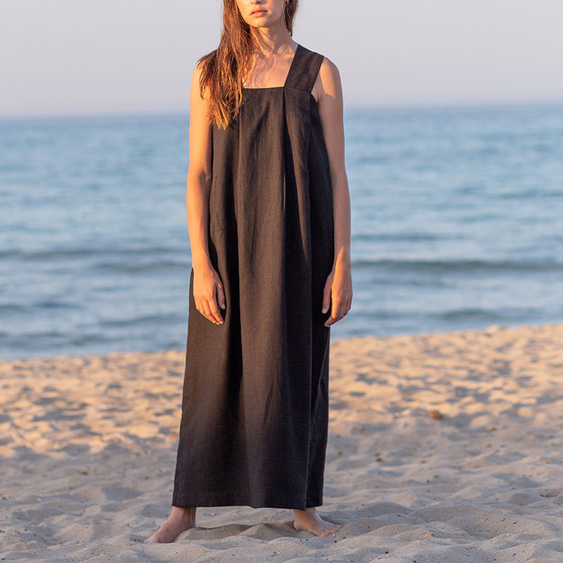 Vestido de linho e algodão solto e estiloso personalizado para uso casual