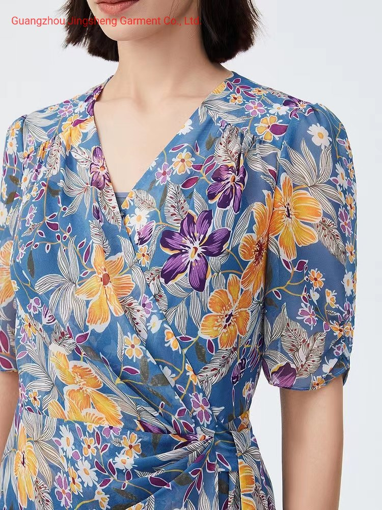 Vestidos de Verão de Moda Atacado para Mulheres, Vestidos de Praia Boho de Seda, Roupas de Festa Casuais com Decote em V, Vestido de Festa