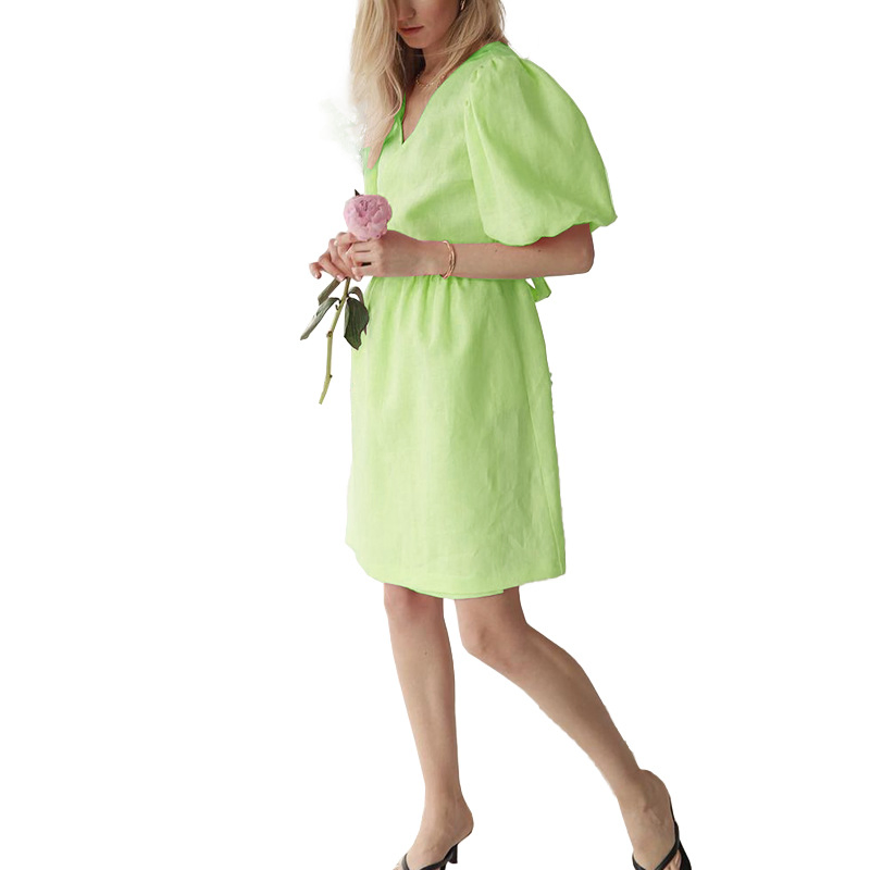 Vestido Casual 100% de Algodão com Decote em V para Mulheres