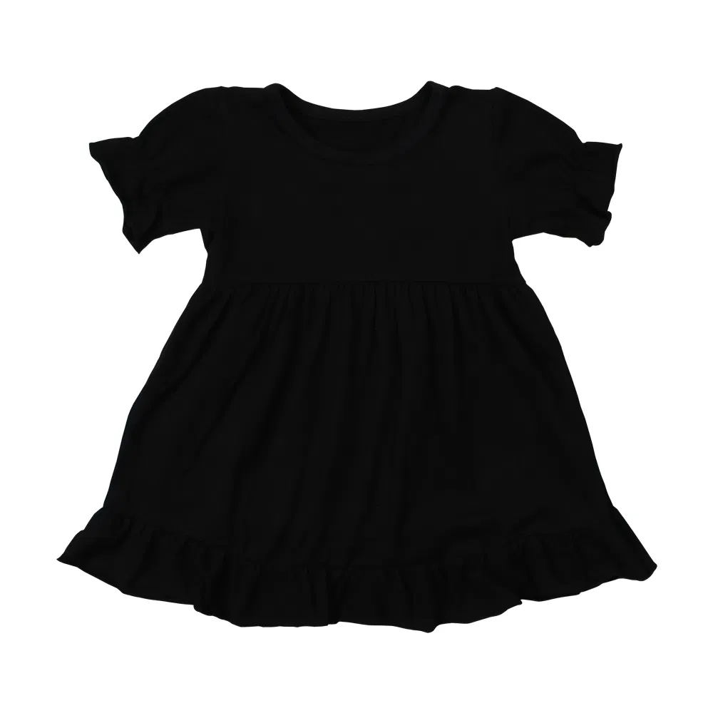 Vestido Casual de Verão Infantil de Manga Curta em Algodão Puro com Renda em Cores Sólidas