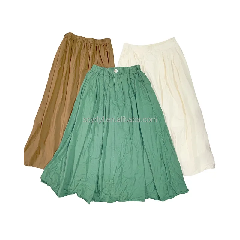 C07 Moda de Segunda Mão Vestido Longo Casual de Algodão de Cintura Alta para o Verão em Fábrica de Atacado Usada Venda Quente Saia Confortável