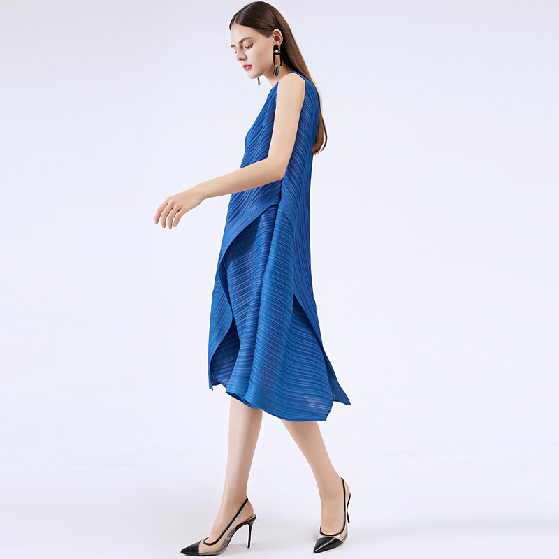 Vestidos Casuais de Verão Femininos Novos Sem Mangas em Cores Sólidas Soltos e Fashionáveis