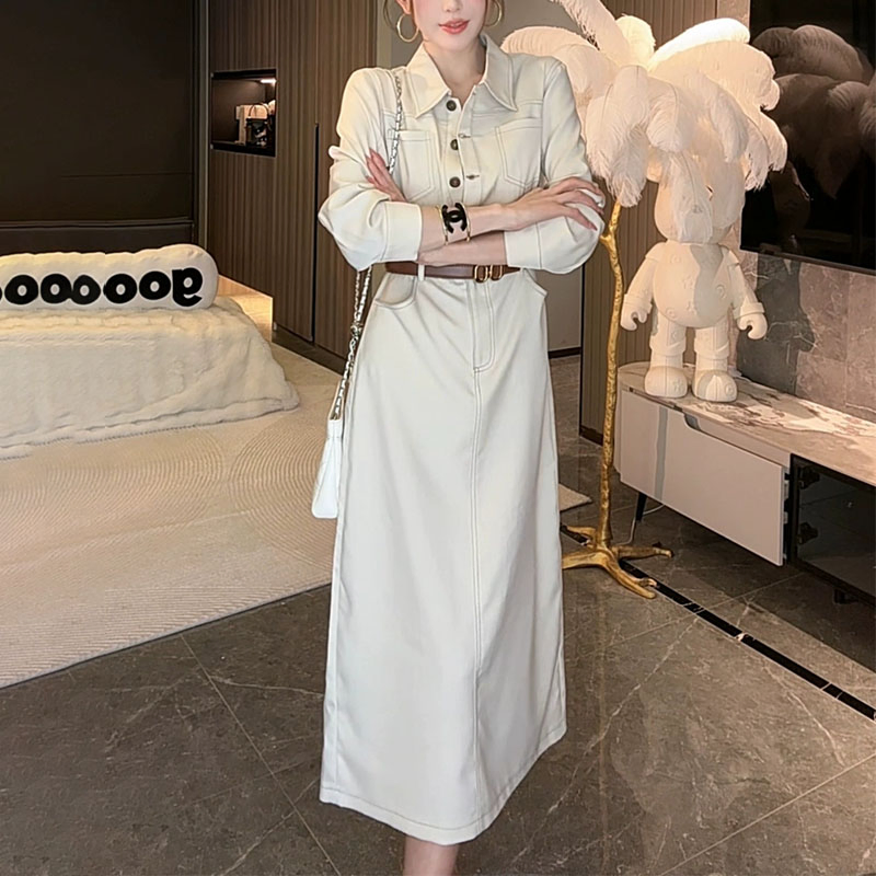 Novo Estilo Roupas de Trabalho Estilo Casual Blusa de Jeans Vestido