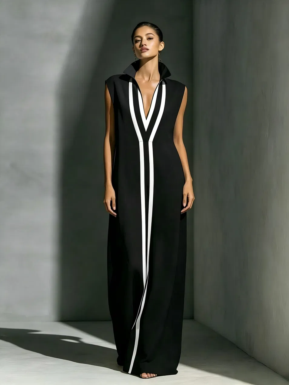 Sexy V-Neck Color Block Casual Maxi Dress