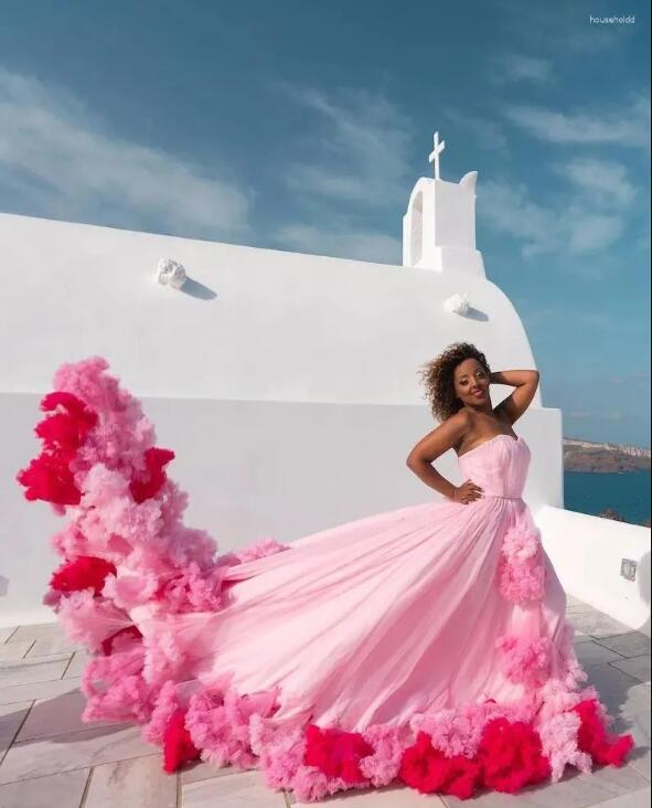 Vestidos Casuais Rendas Fotografia de Casamento Cores Rosas Tule Fofo Vestido Boho Bridal Ensaio Praia Maternidade H5215