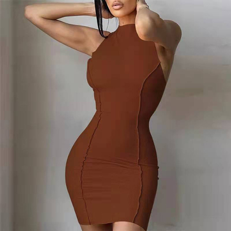 Vestido Casual Sem Mangas Bodycon Curto para Mulheres, Levanta o Bumbum de Verão em Malha