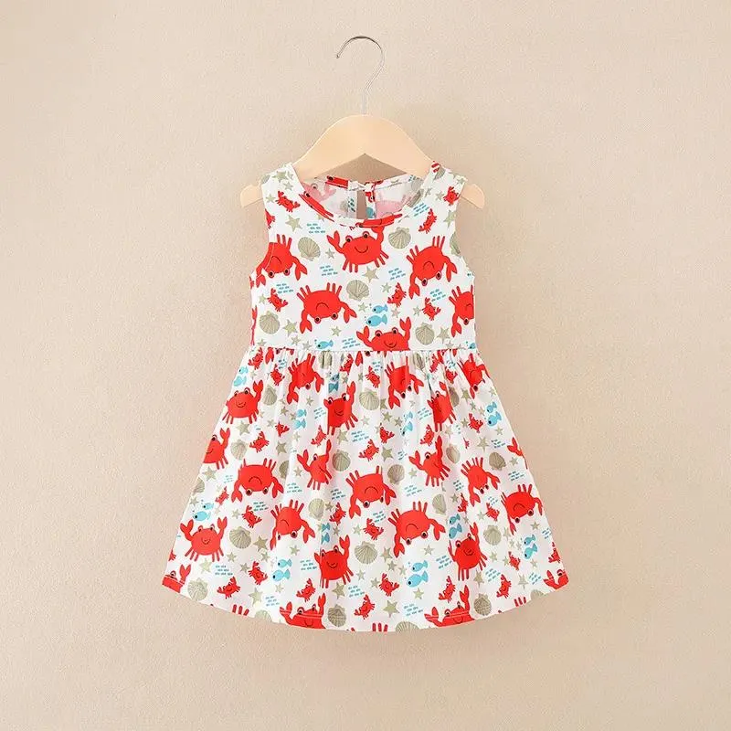Vestido de Verão para Bebê Menina com Estampa Floral, Vestido Casual Sem Mangas em Bambu para Menina Pequena