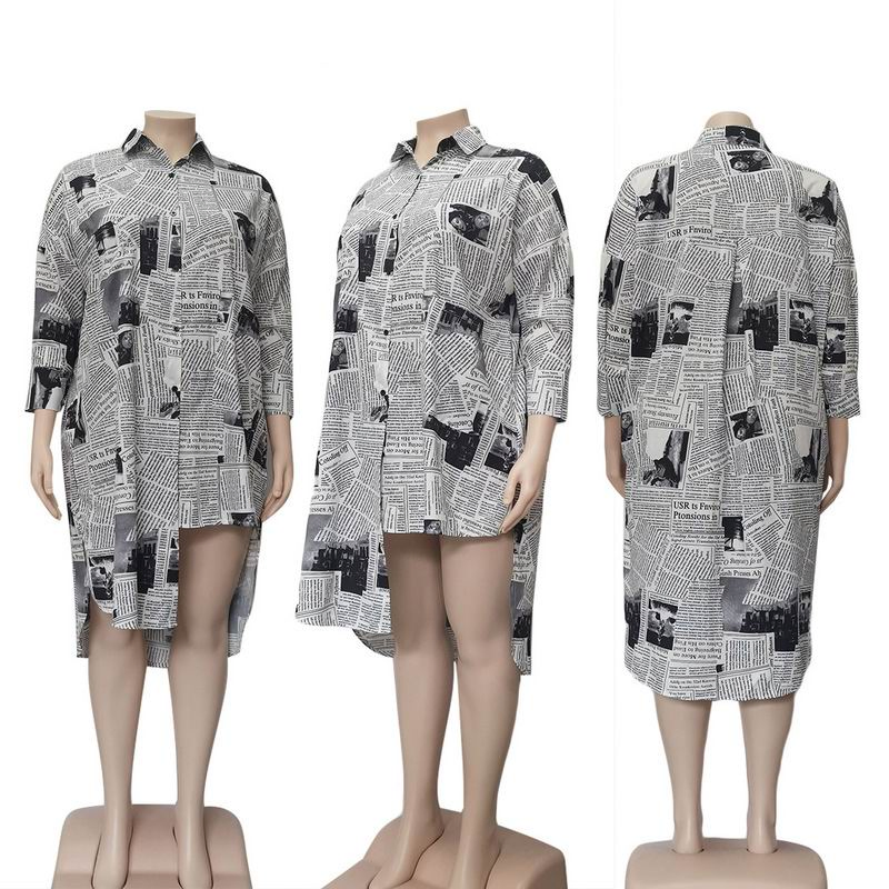 Vestido Feminino Estampado com Botões, Manga Longa, Vestido Casual tipo Camisa