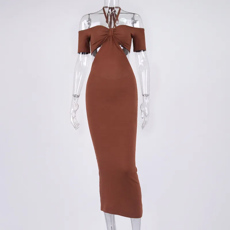 Vestido longo de verão casual, sem mangas, de malha para mulheres