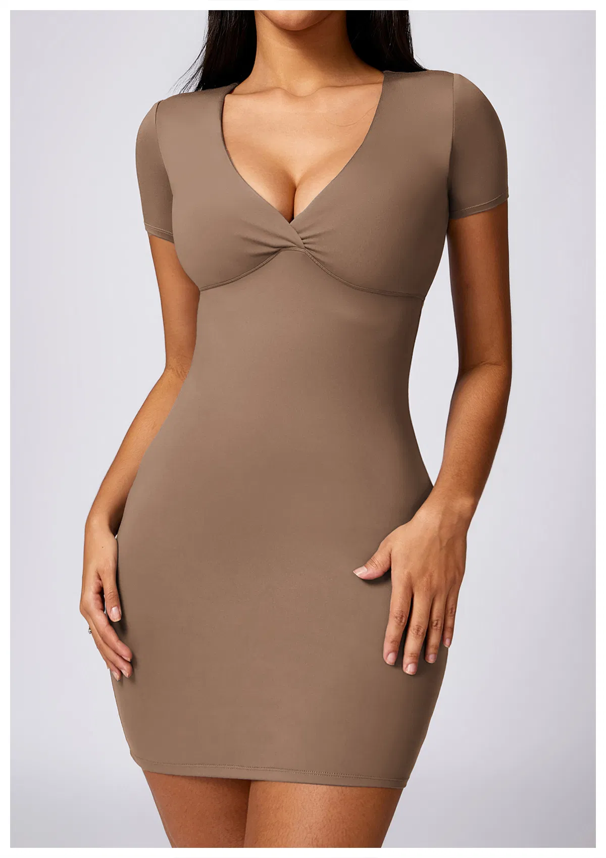 Vestido Casual Justo com Pacote Slim-Fit, Manga Curta, Estilo Esportivo
