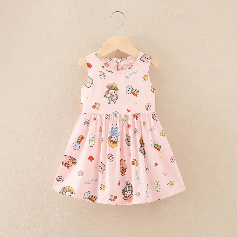 Vestido de Verão para Bebê Menina com Estampa Floral, Vestido Casual Sem Mangas em Bambu para Menina Pequena