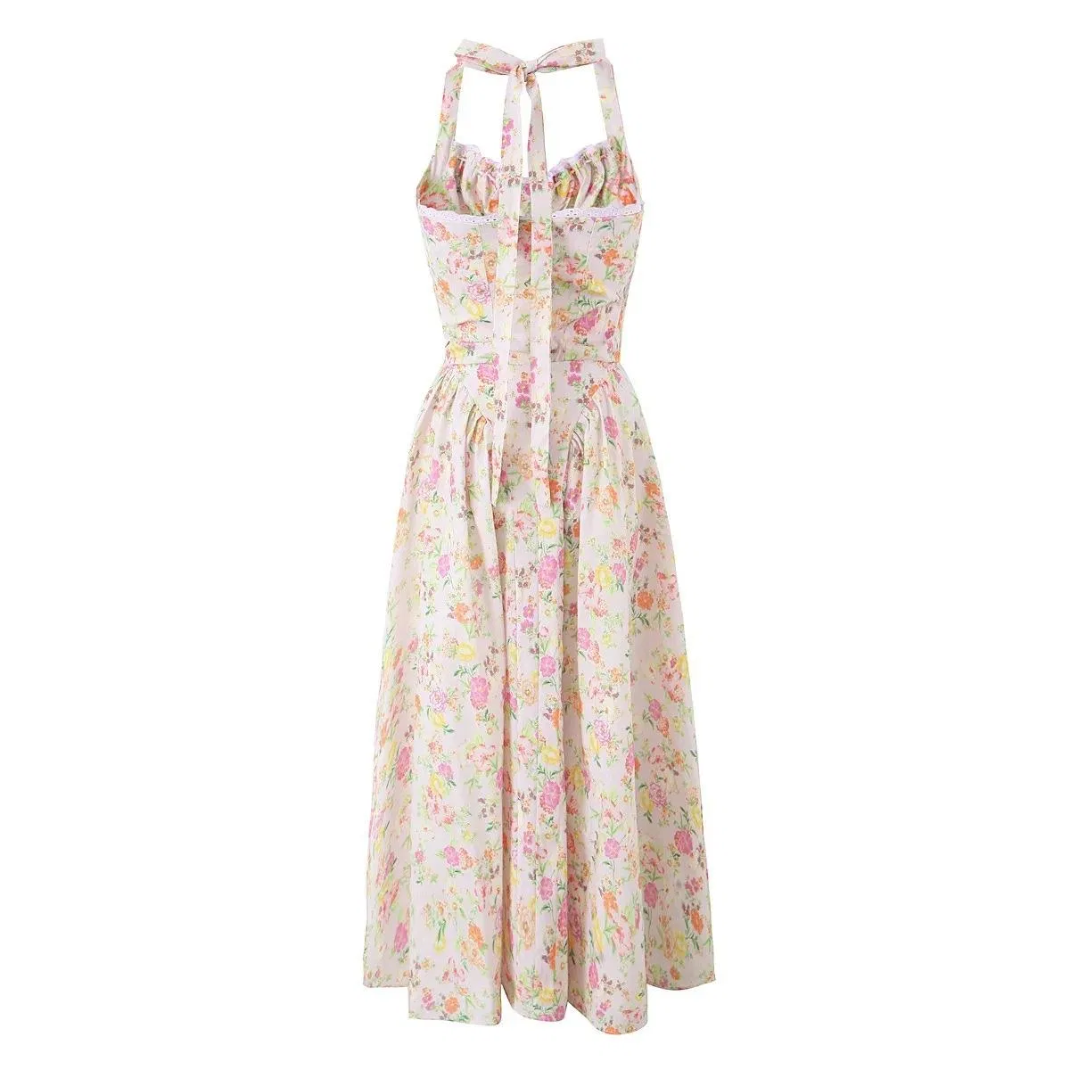 Vestido Casual Floral Sem Mangas para Mulheres em Algodão Respirável Lavável Estilo Modesto Ombro a Descoberto Natural