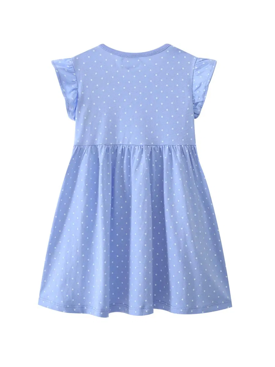 Vestido Infantil Estilo Europeu e Americano com Mangas Curtas em Algodão Puro, Tricotado, Bordado, Saia Casual de Princesa