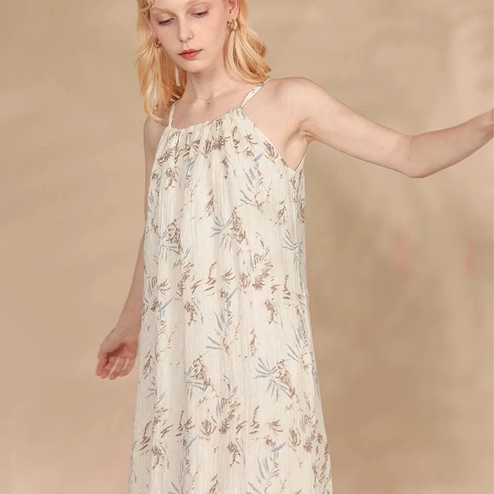 Vestido de Praia Casual Personalizado para Mulheres, Vestido de Alça Sem Mangas, Estilo de Férias de Verão, Sexy, Decote em V, Vestido Midi Floral em Linho
